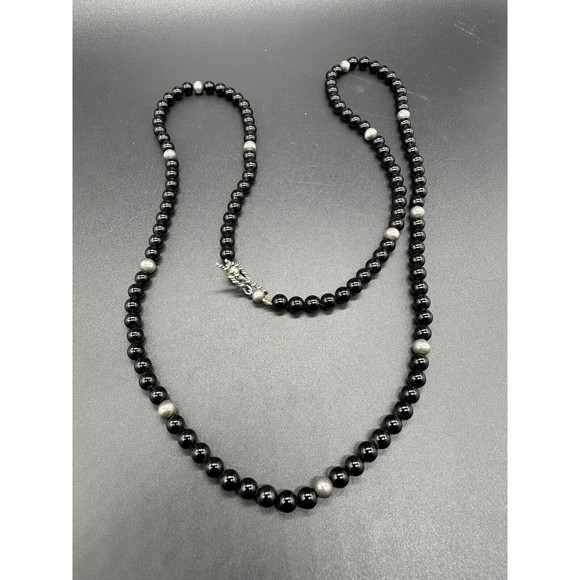 Vintage 925 Sterling Silver Black Tourmaline Necklace 32” 41g - Picture 1 of 6
